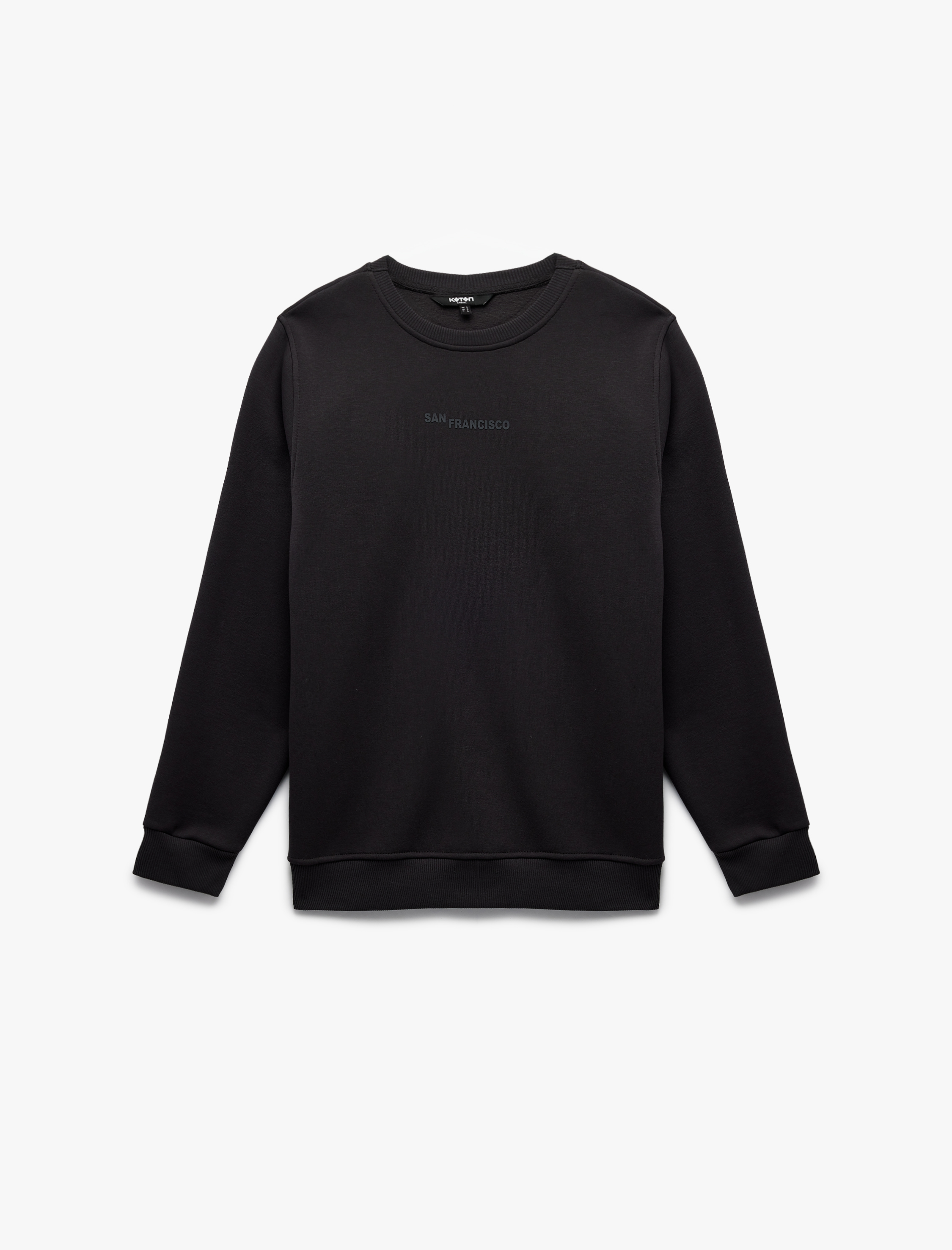   Regular Fit Uzun Kollu Şardonlu Bisiklet Yaka Baskılı Sweatshirt