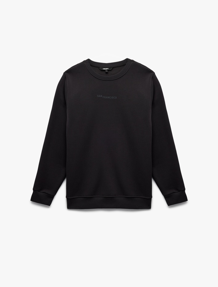  Regular Fit Uzun Kollu Şardonlu Bisiklet Yaka Baskılı Sweatshirt