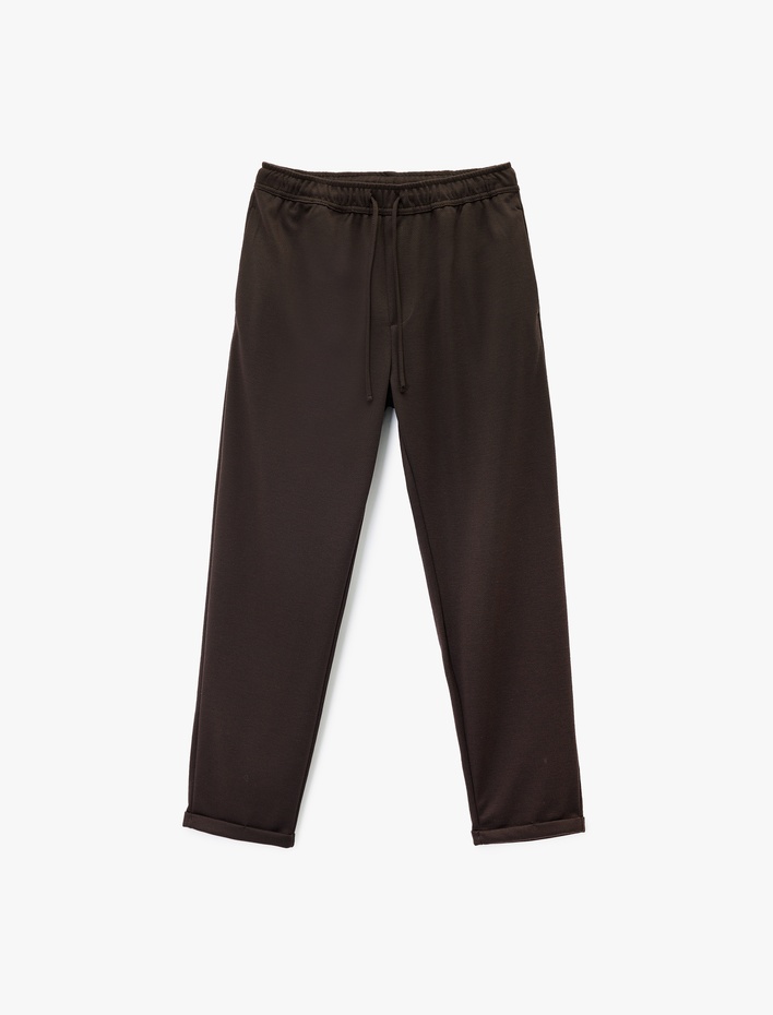  Straight Fit Pike Kumaş Cep Detaylı Rahat Kesim Beli Bağcıklı Pantolon