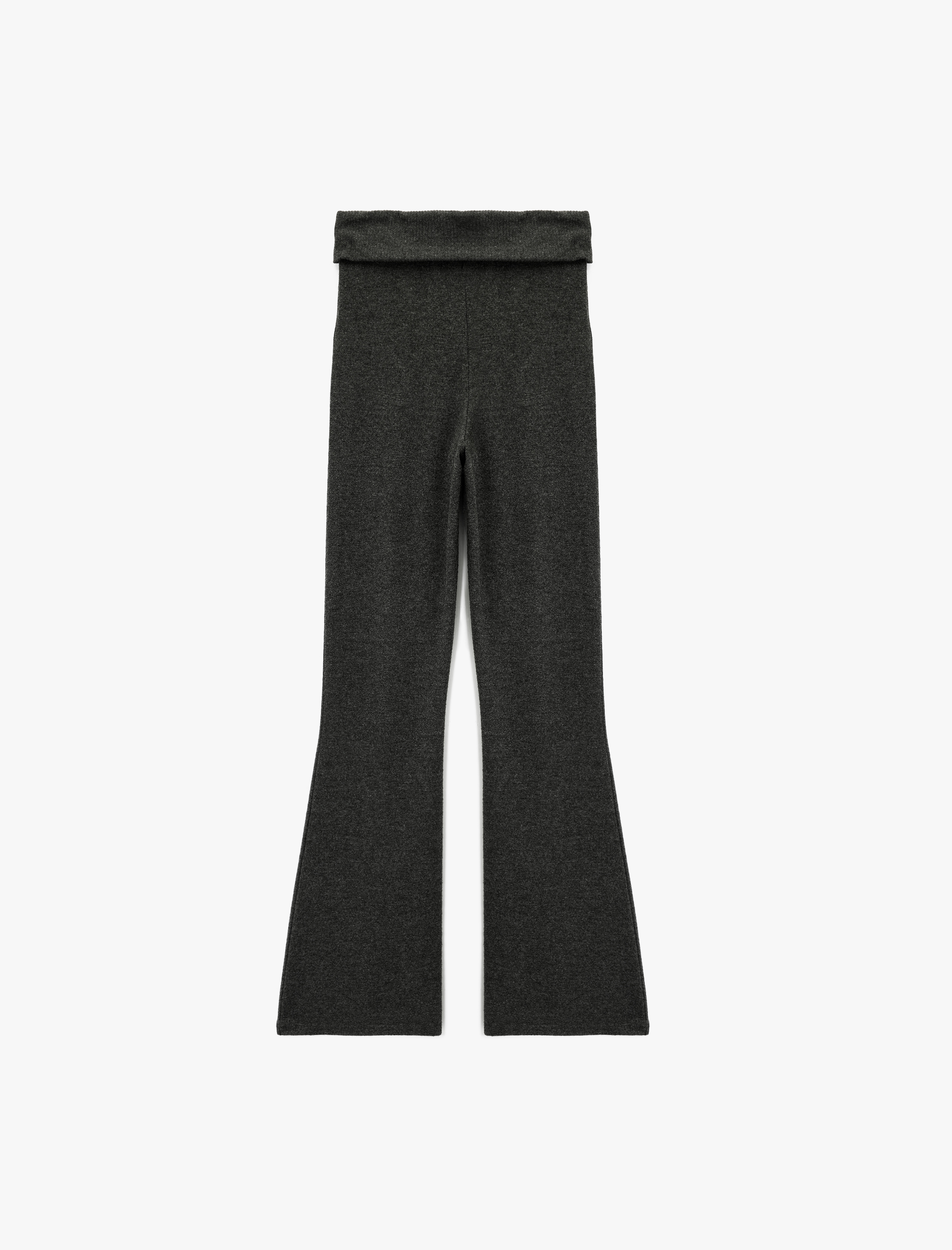   Viskon Karışımlı Katlı Yüksek Bel İspanyol Paça Tayt Pantolon