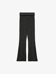 Viskon Karışımlı Katlı Yüksek Bel İspanyol Paça Tayt Pantolon