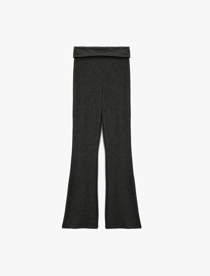  Viskon Karışımlı Katlı Yüksek Bel İspanyol Paça Tayt Pantolon