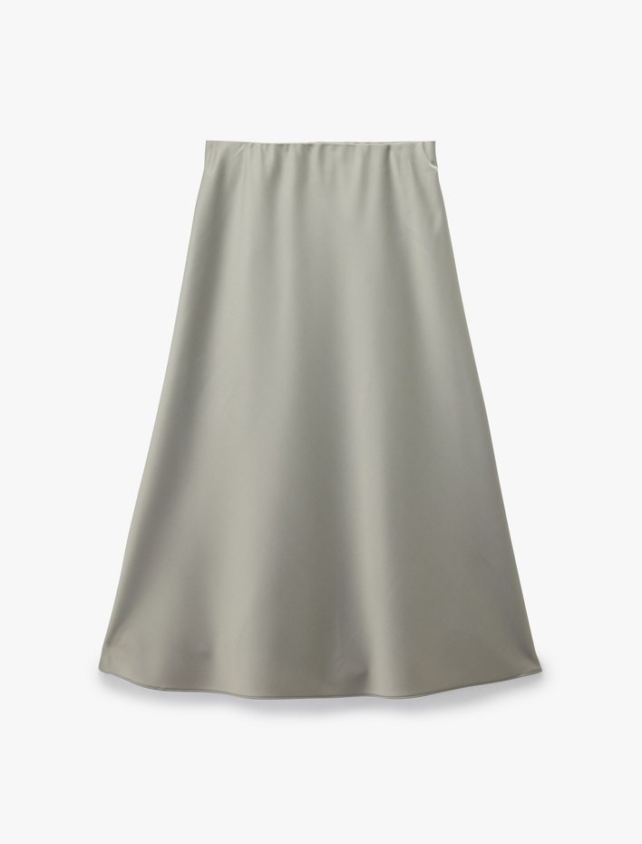  Slim Fit Beli Lastikli Midi Saten Etek