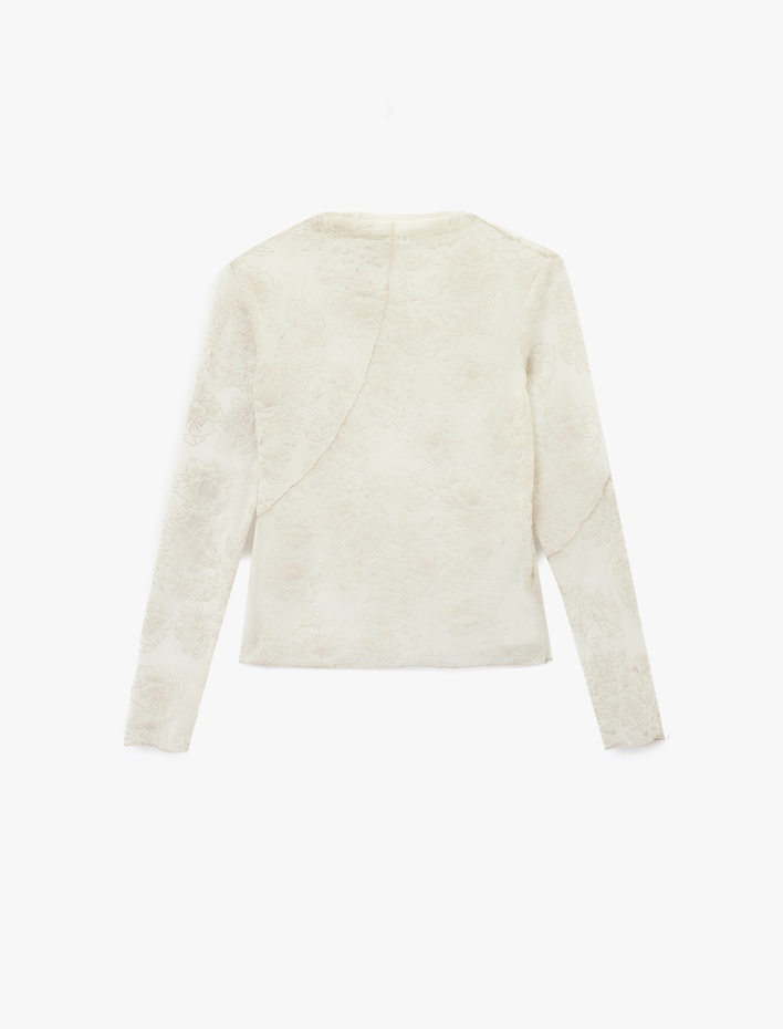  Koton X Sibil Çetinkaya - Slim Fit Floral Desenli Dik Yaka Uzun Kollu Bluz