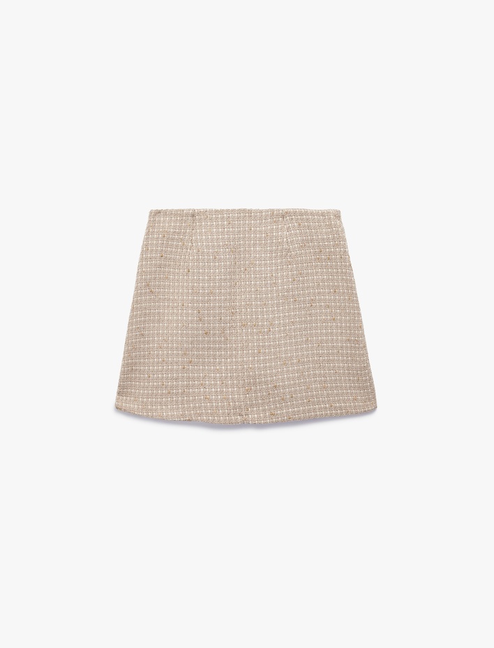  Kareli Düğme Detaylı A Kesim Mini Etek