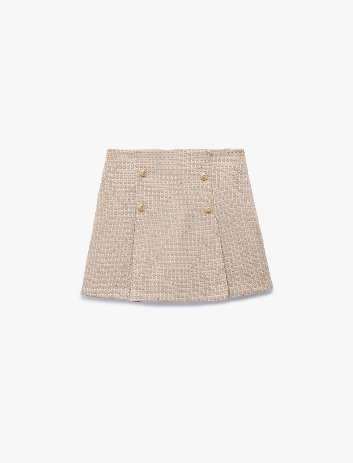  Kareli Düğme Detaylı A Kesim Mini Etek