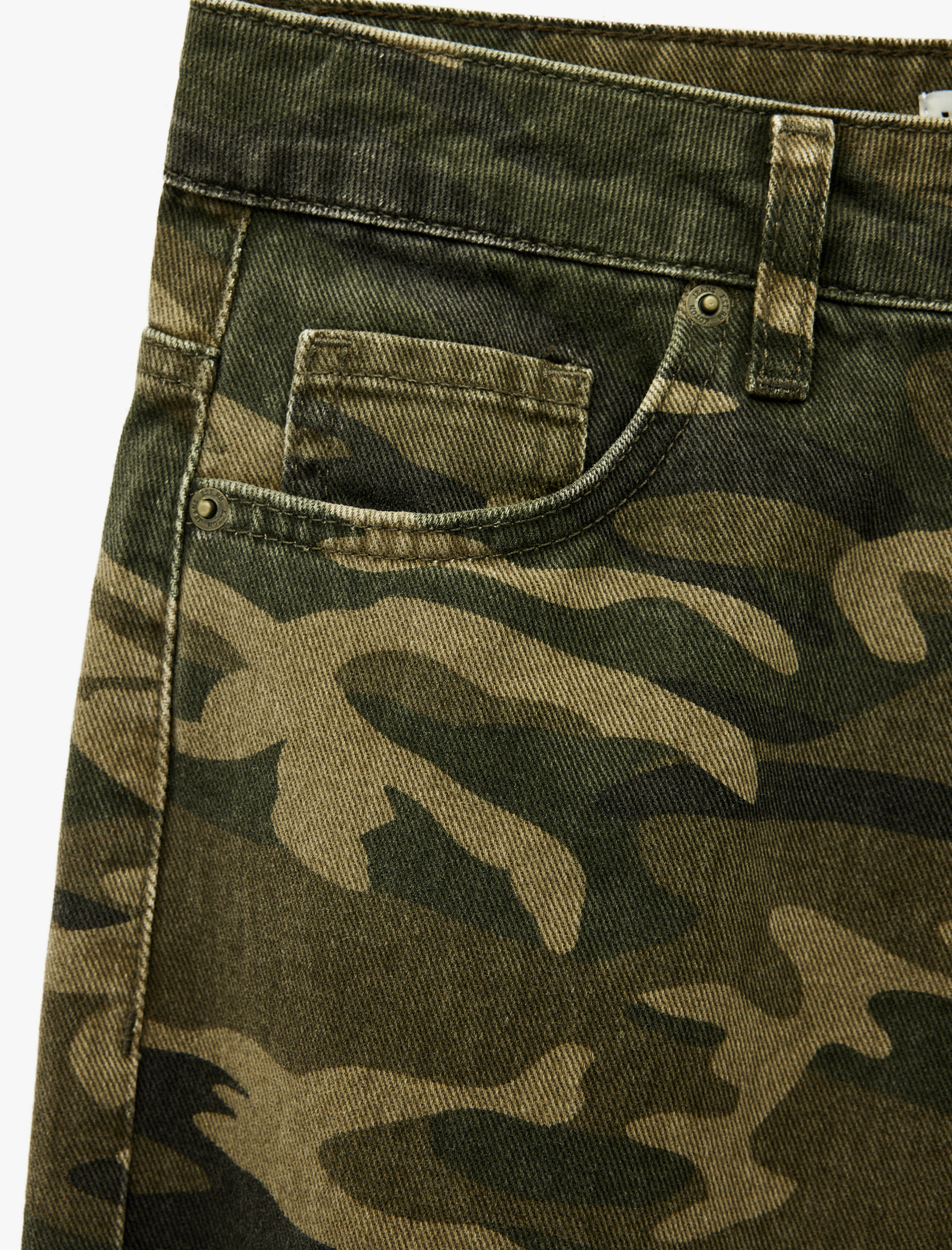   Pamuklu Normal Bel Düğmeli Düz Paça Kamuflaj Pantolon - Straight Fit Jean