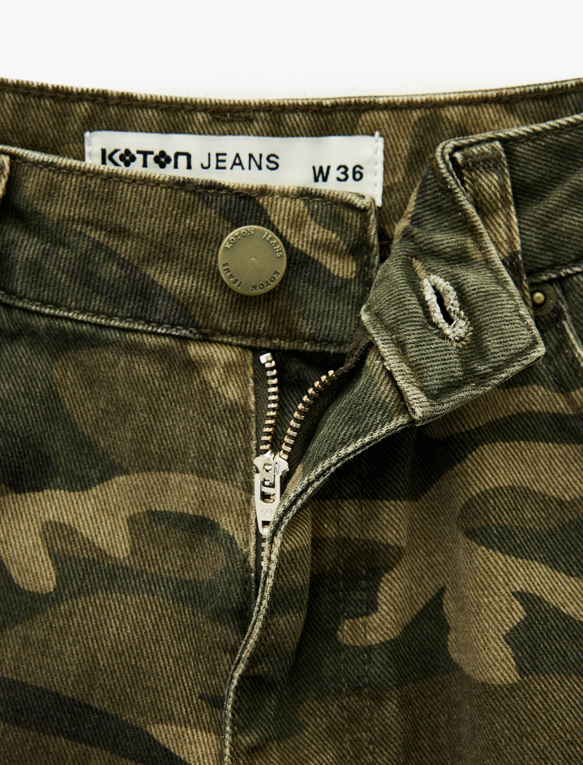   Pamuklu Normal Bel Düğmeli Düz Paça Kamuflaj Pantolon - Straight Fit Jean