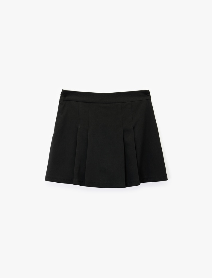  Viskon Karışımlı Pileli Mini Şort Etek