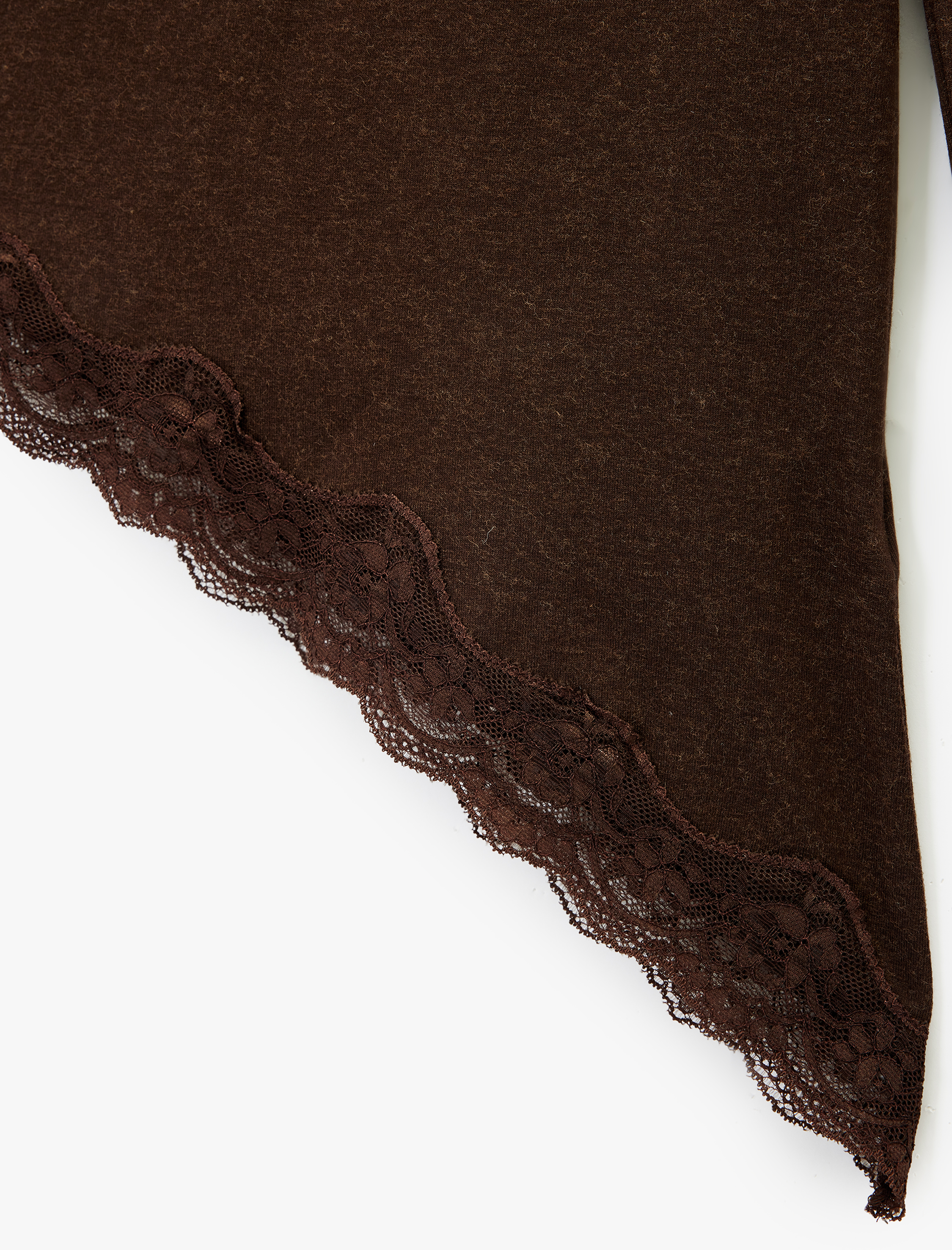   Regular Fit Uzun Kollu Asimetrik Bisiklet Yaka Dantelli Tişört