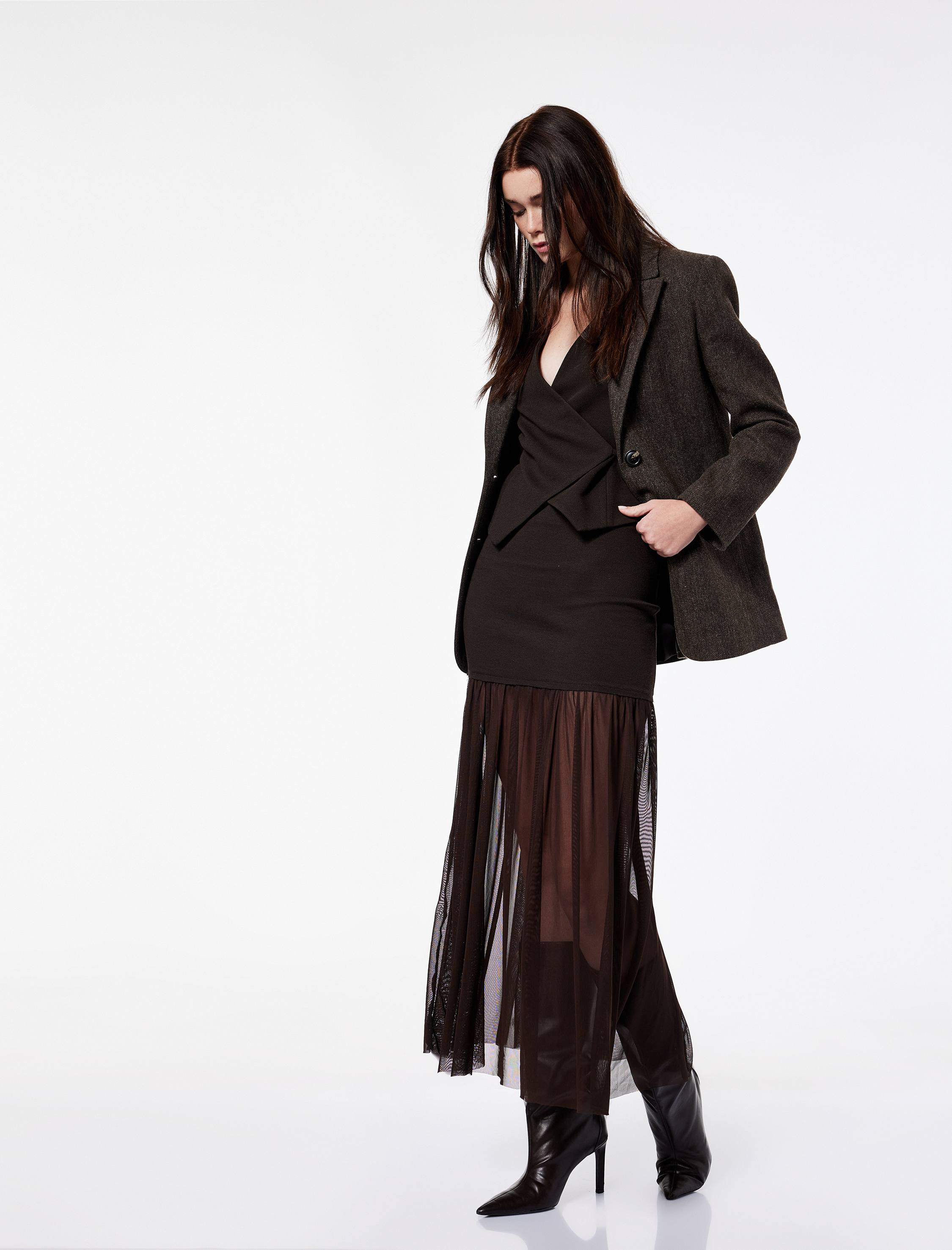   Koton X Şahika Ercümen - Slim Fit Tül Detaylı Midi Etek