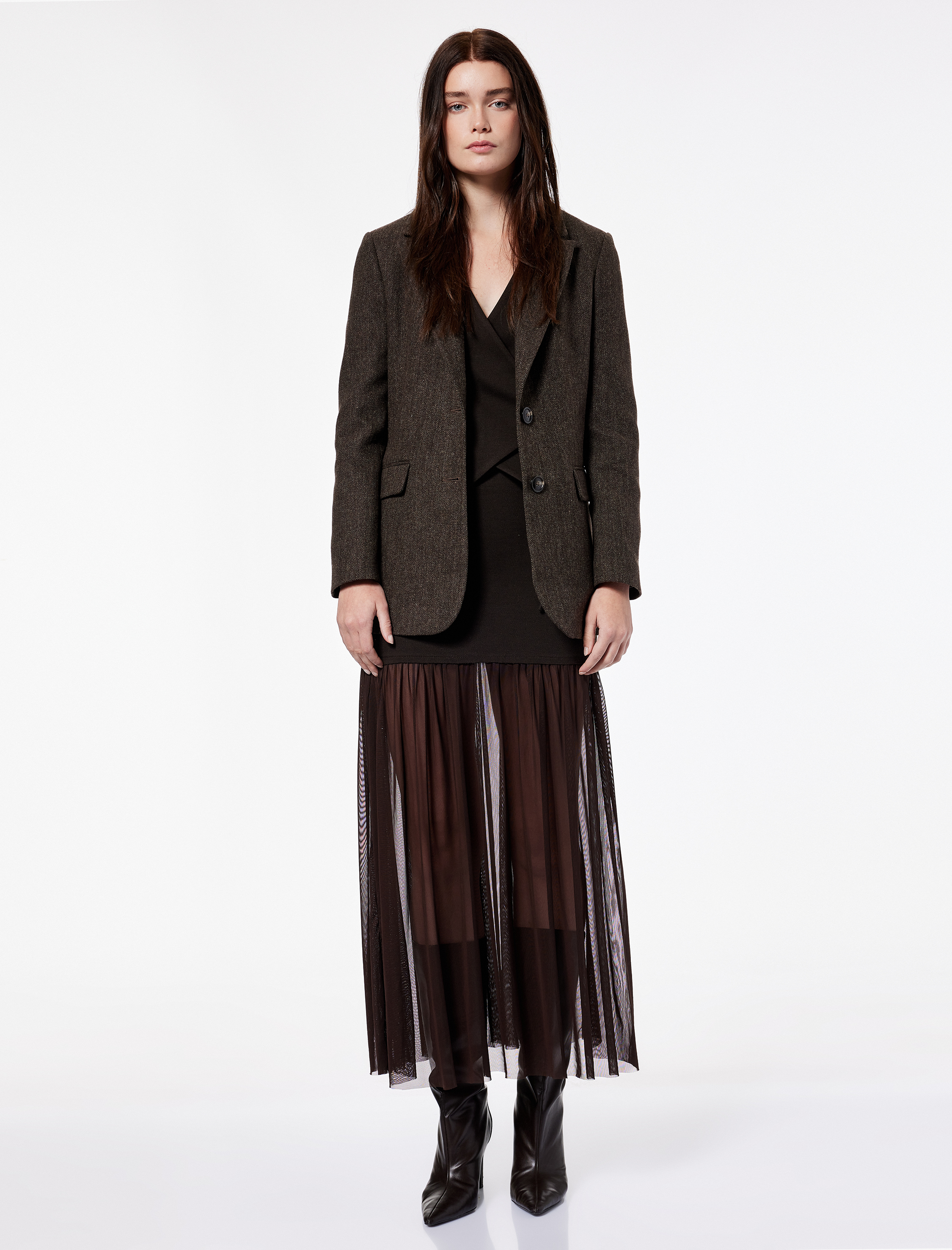   Koton X Şahika Ercümen - Slim Fit Tül Detaylı Midi Etek