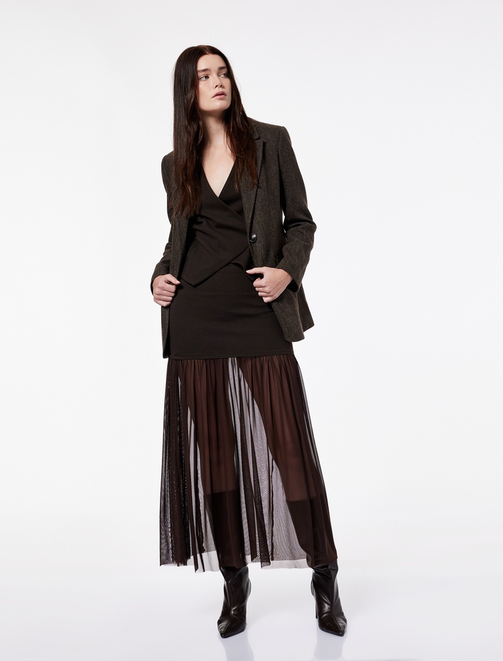  Koton X Şahika Ercümen - Slim Fit Tül Detaylı Midi Etek