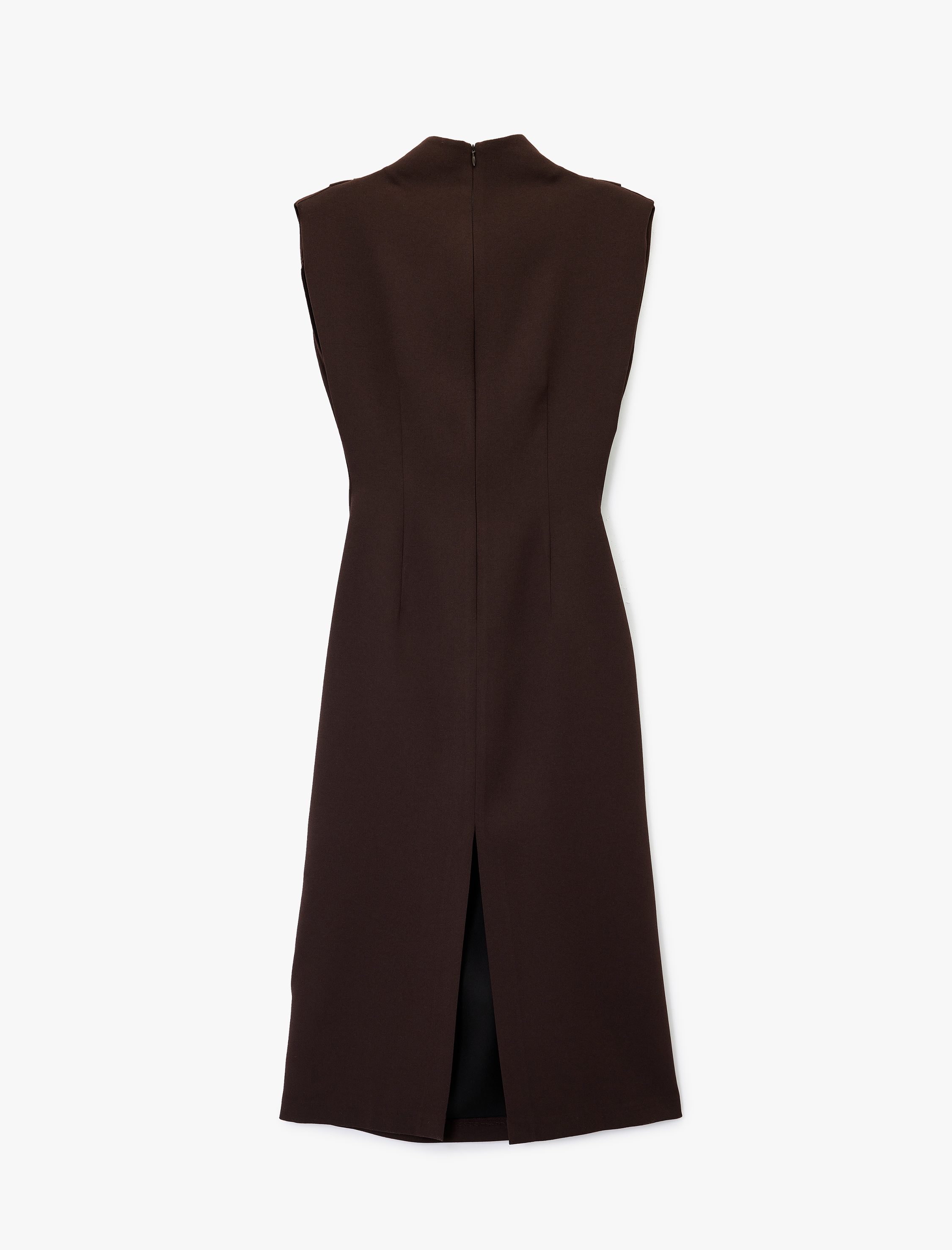   Dik Yaka Kolsuz Yırtmaç Detaylı Basic Uzun Elbise