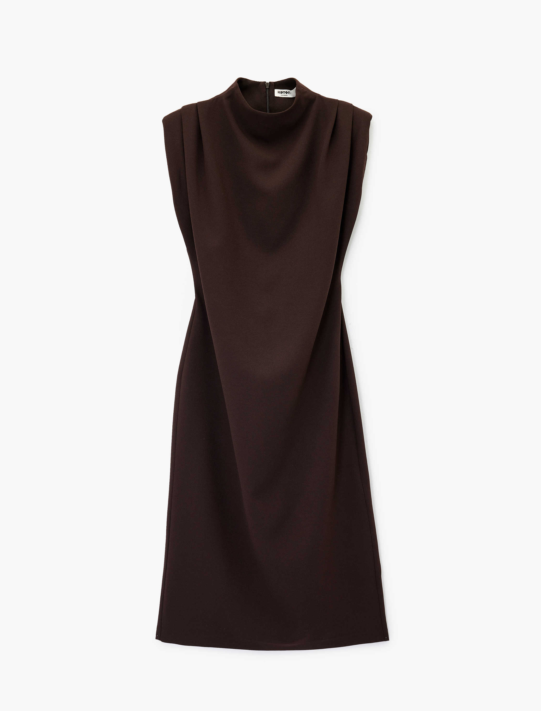   Dik Yaka Kolsuz Yırtmaç Detaylı Basic Uzun Elbise