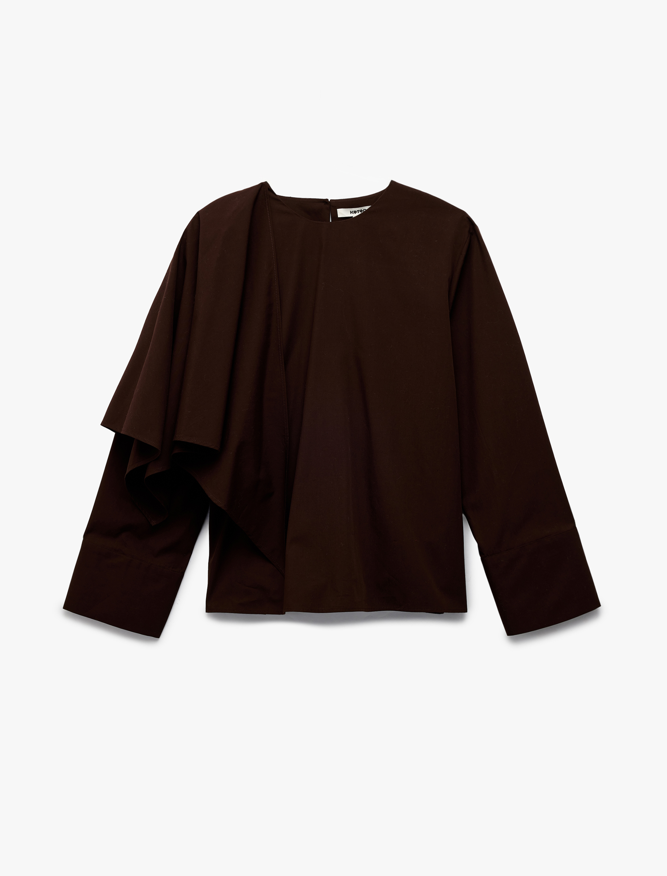   Pamuklu Bol Kalıp Uzun Kollu Yarım Pelerin Detaylı Bluz