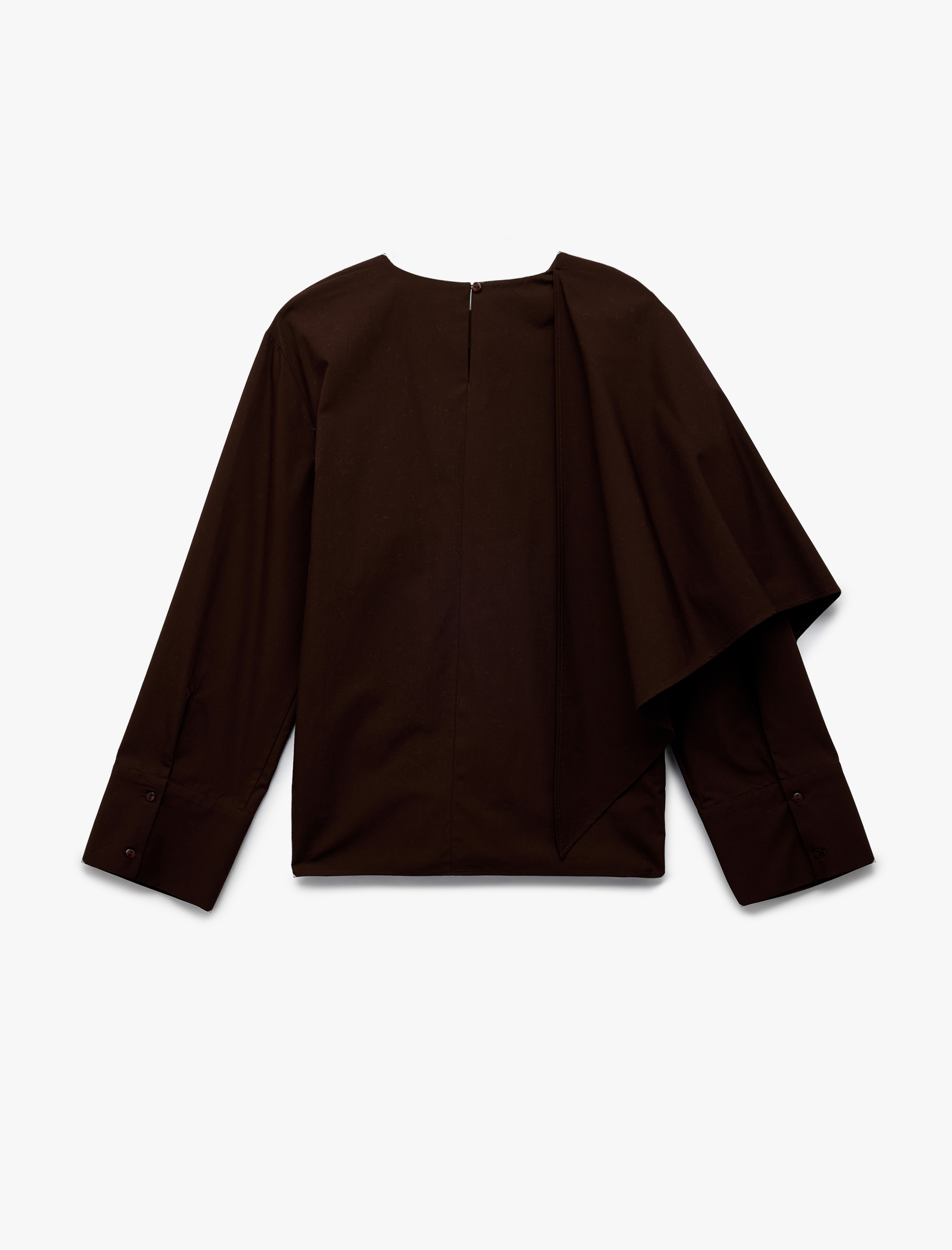   Pamuklu Bol Kalıp Uzun Kollu Yarım Pelerin Detaylı Bluz