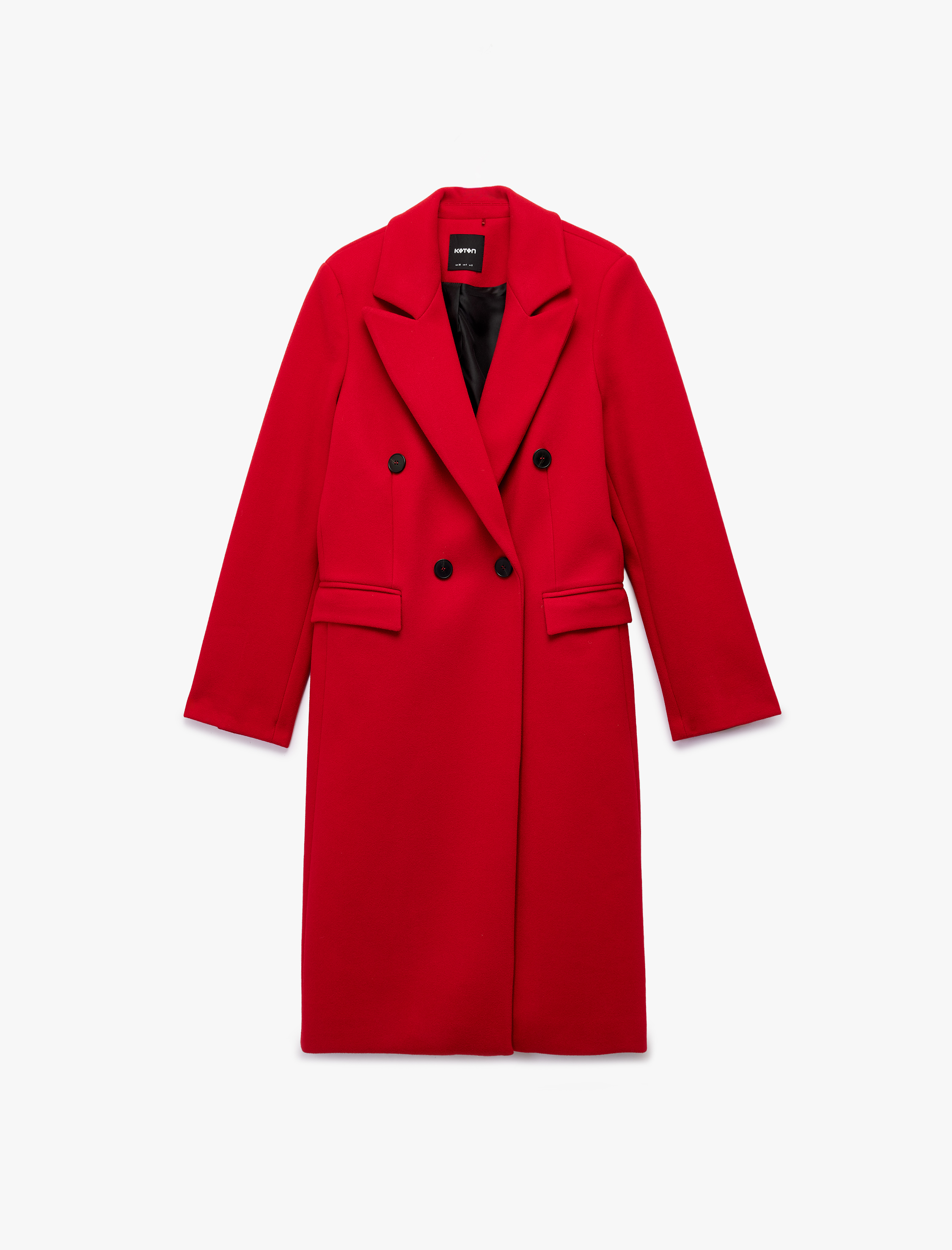   Uzun Kollu Düğmeli Kruvaze Uzun Kaşe Kaban