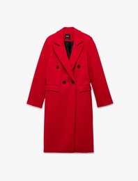 Uzun Kollu Düğmeli Kruvaze Uzun Kaşe Kaban