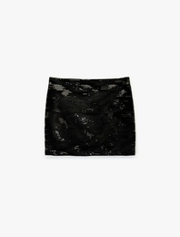 Slim Fit Pullu Payetli Abiye Mini Etek