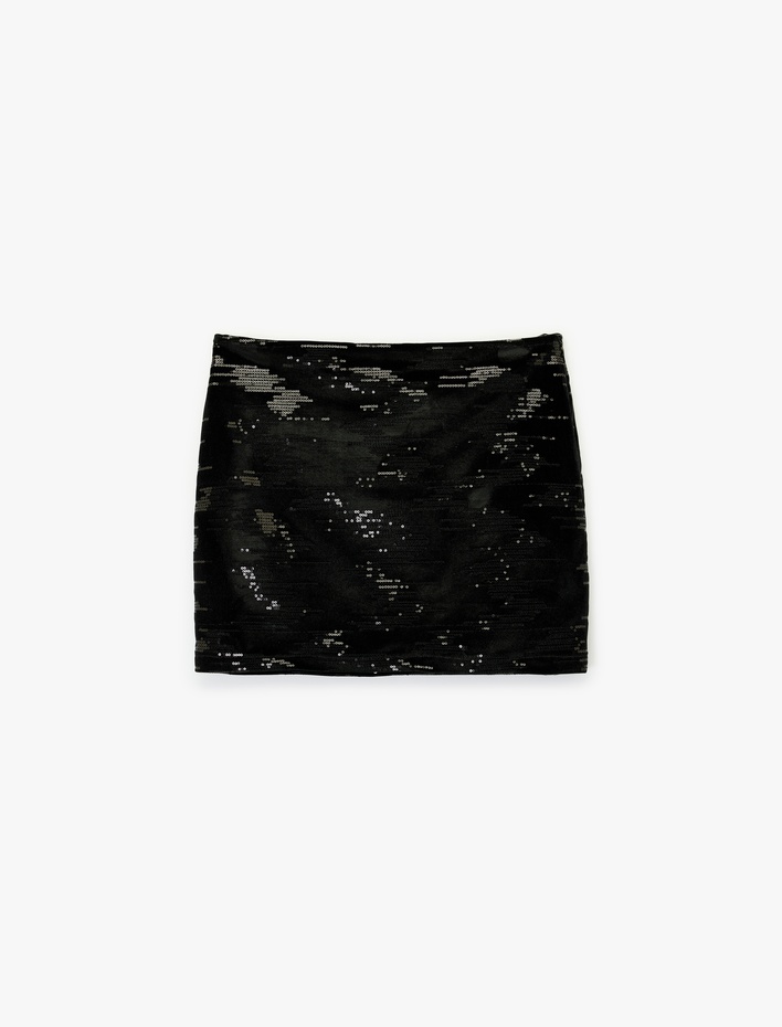  Slim Fit Pullu Payetli Abiye Mini Etek