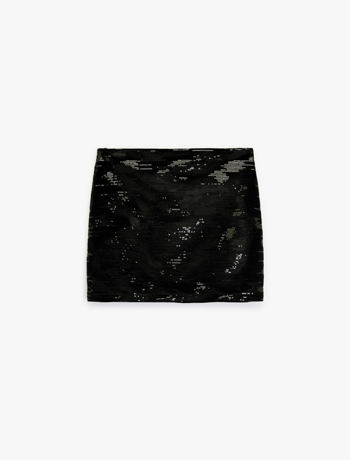  Slim Fit Pullu Payetli Abiye Mini Etek