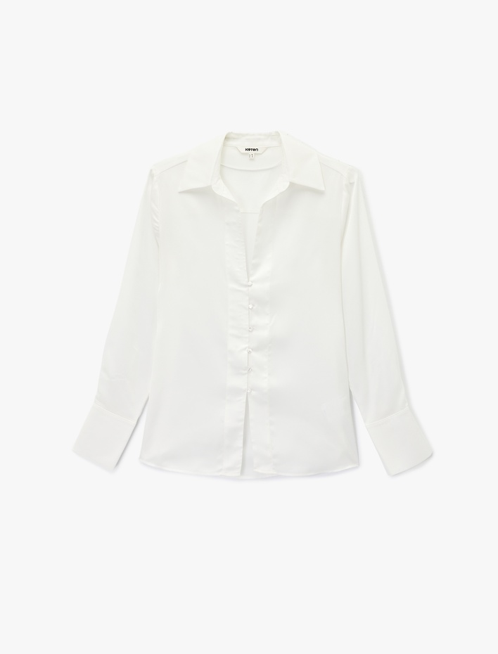  Bol Kalıp Düğmeli Klasik Yaka Uzun Kollu Gömlek