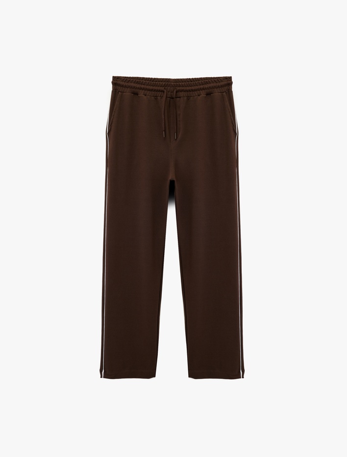  Pamuklu Biyeli Cep Detaylı Beli Bağcıklı Eşofman Altı