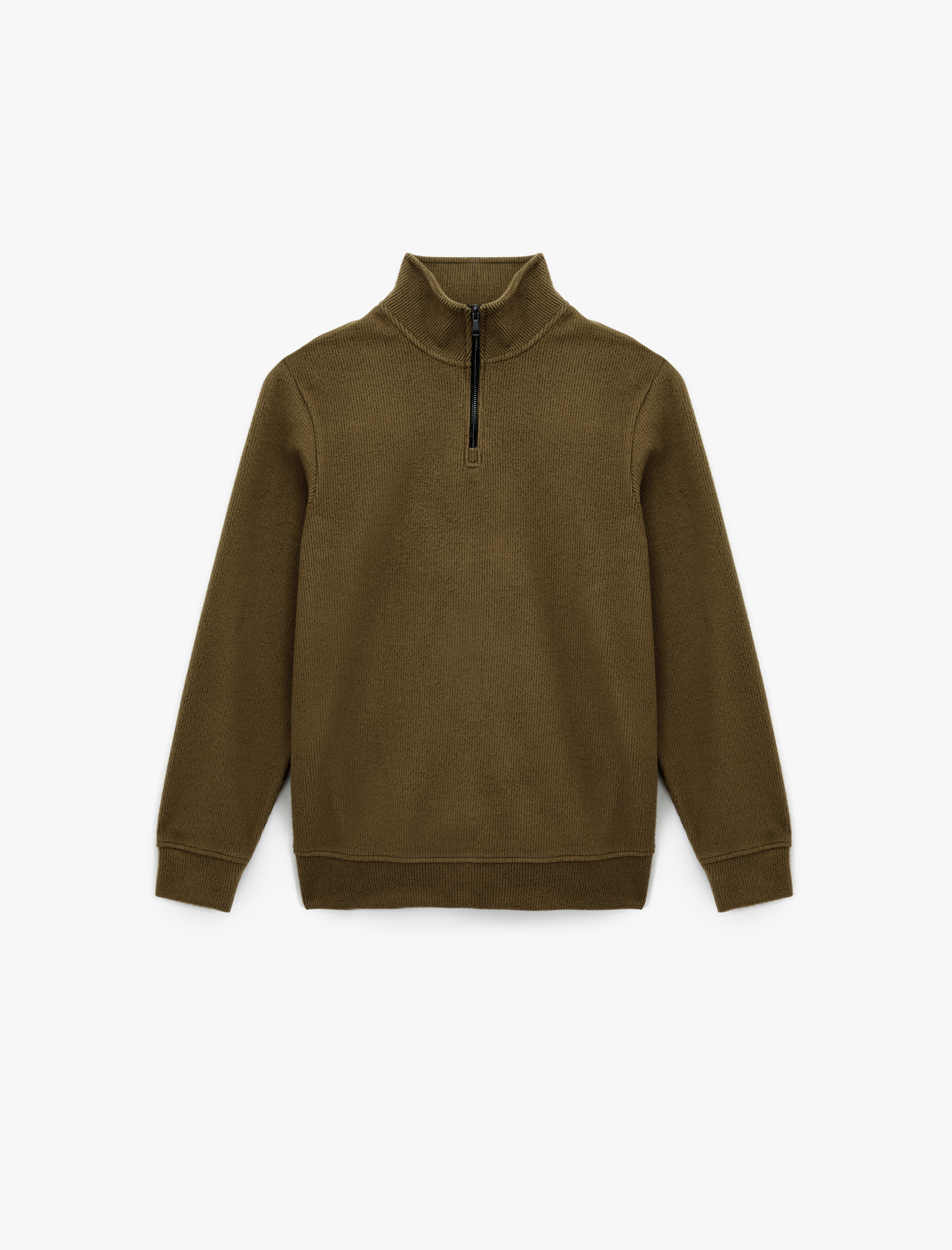   Uzun Kollu Ribanalı Yarım Fermuarlı Sweatshirt