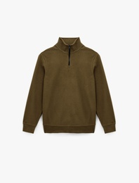 Uzun Kollu Ribanalı Yarım Fermuarlı Sweatshirt