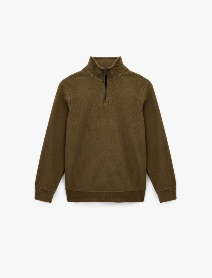  Uzun Kollu Ribanalı Yarım Fermuarlı Sweatshirt