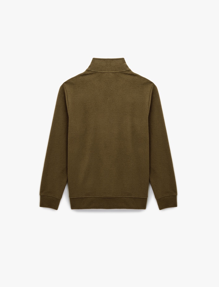  Uzun Kollu Ribanalı Yarım Fermuarlı Sweatshirt