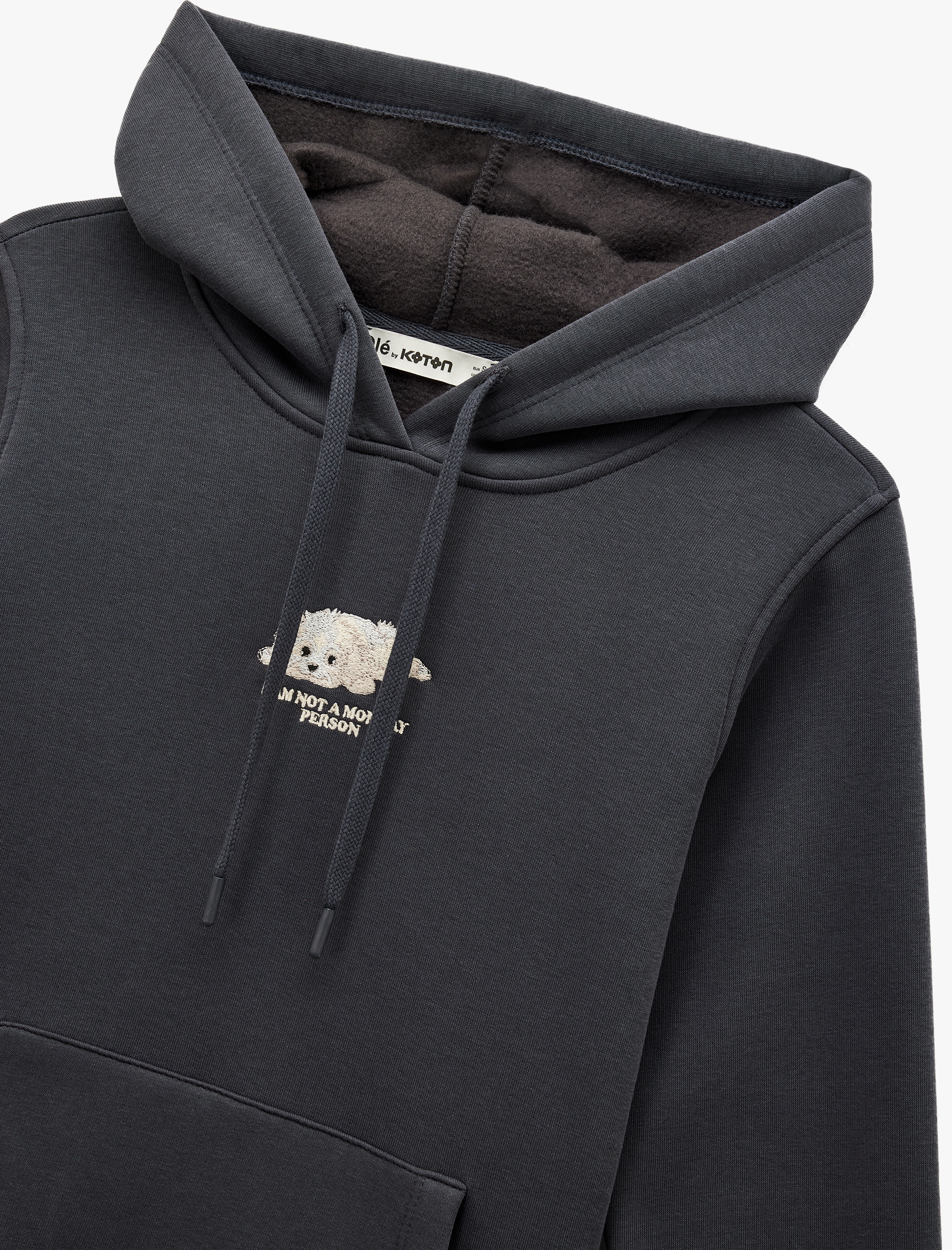   Şardonlu Uzun Kollu Cepli Köpek Nakış Detaylı Kapüşonlu Sweatshirt