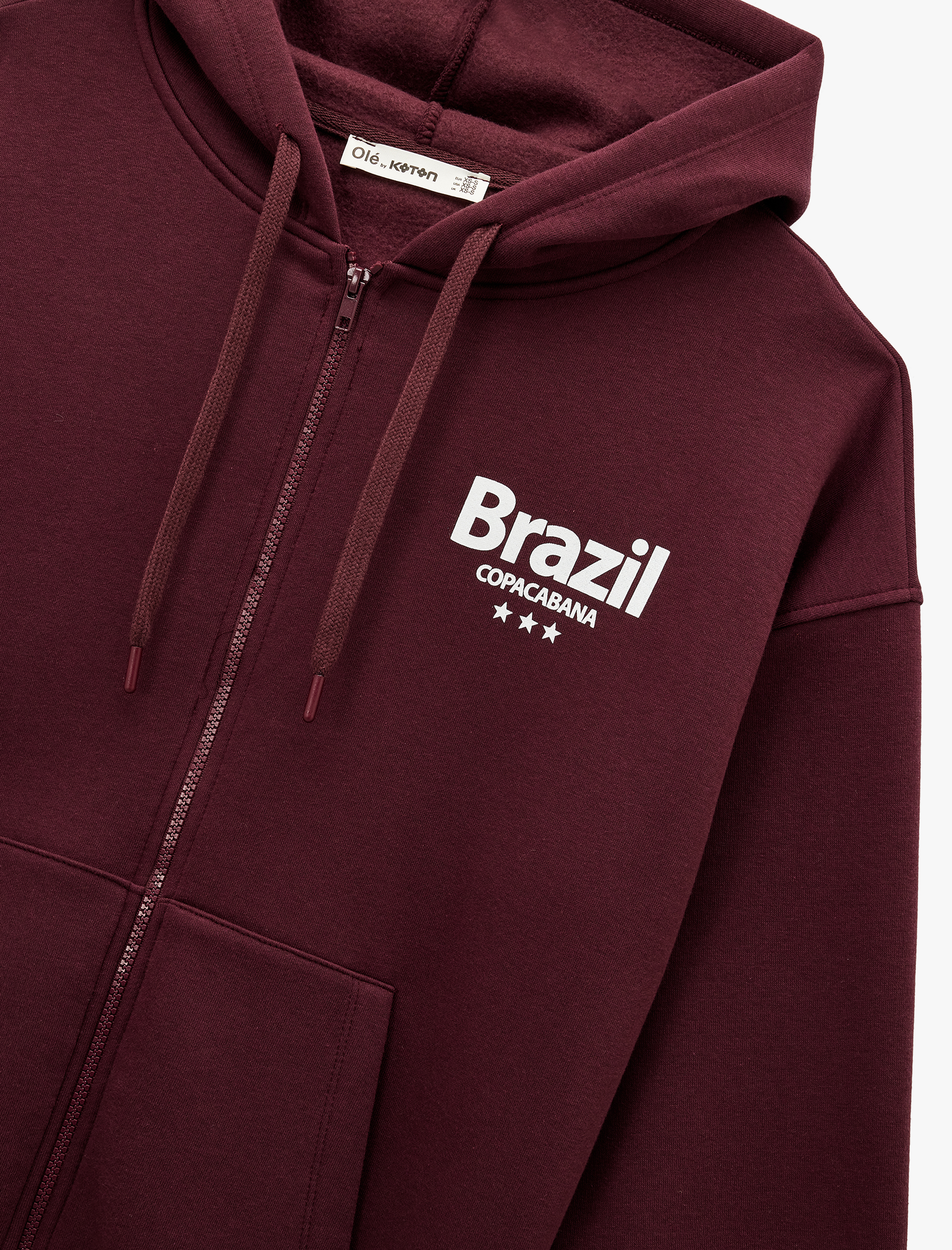   Rahat Kalıp Uzun Kollu Cepli Fermuarlı Arkası Baskılı Kapüşonlu Sweatshirt