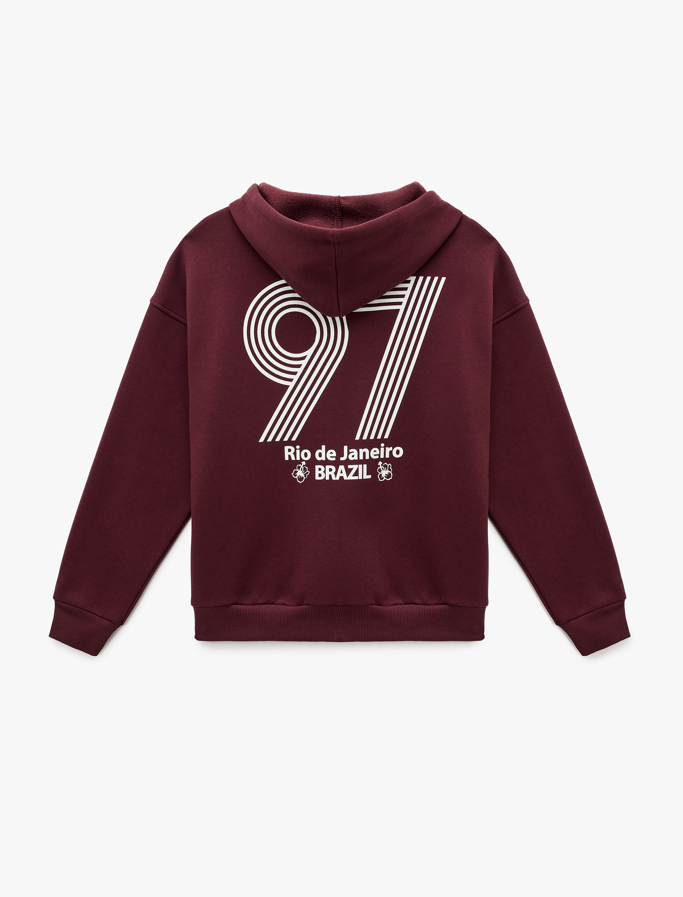   Rahat Kalıp Uzun Kollu Cepli Fermuarlı Arkası Baskılı Kapüşonlu Sweatshirt