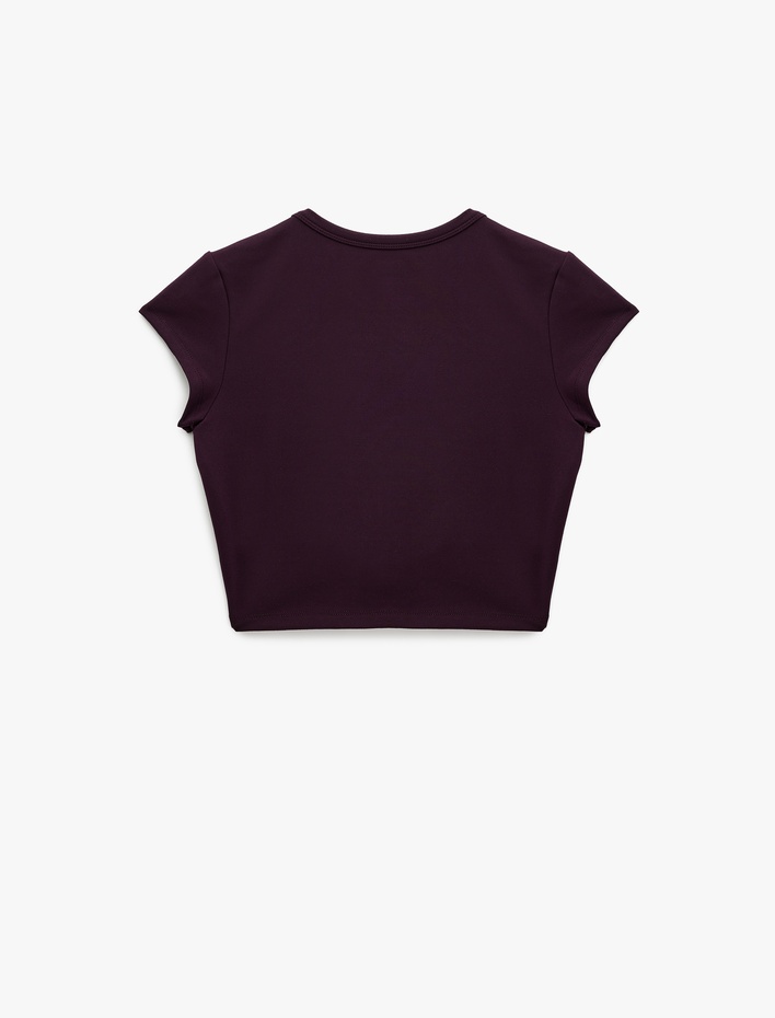  Slim Fit Kısa Kollu Bisiklet Yaka Crop Spor Tişört