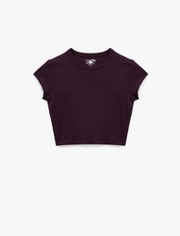 Slim Fit Kısa Kollu Bisiklet Yaka Crop Spor Tişört