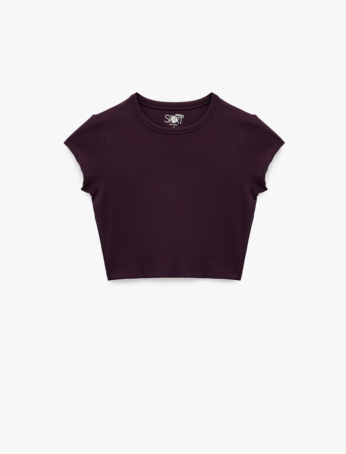  Slim Fit Kısa Kollu Bisiklet Yaka Crop Spor Tişört