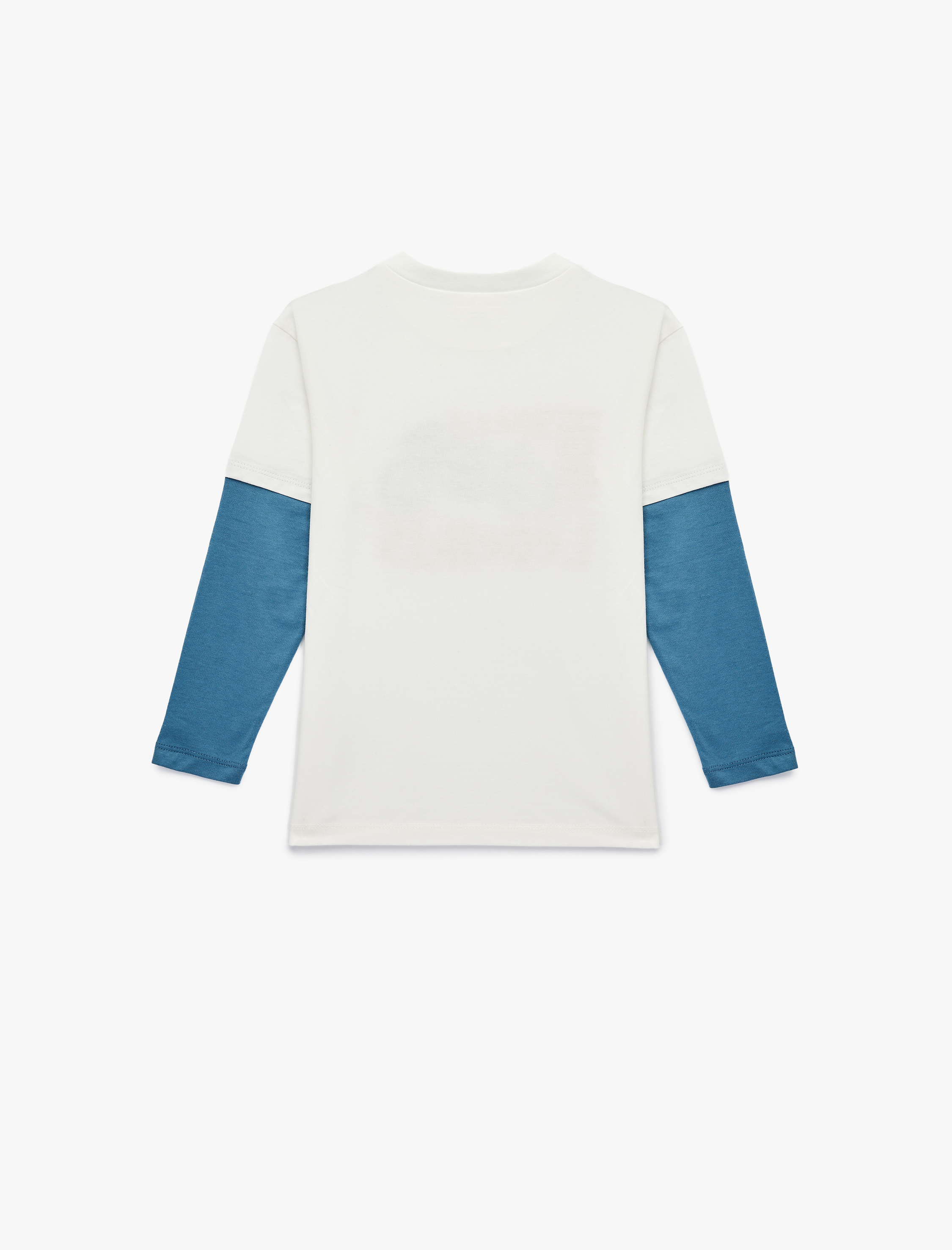  Erkek Çocuk Pamuklu Uzun Çıkma Kollu Renk Kontrastlı Bisiklet Yaka Baskılı Tişört