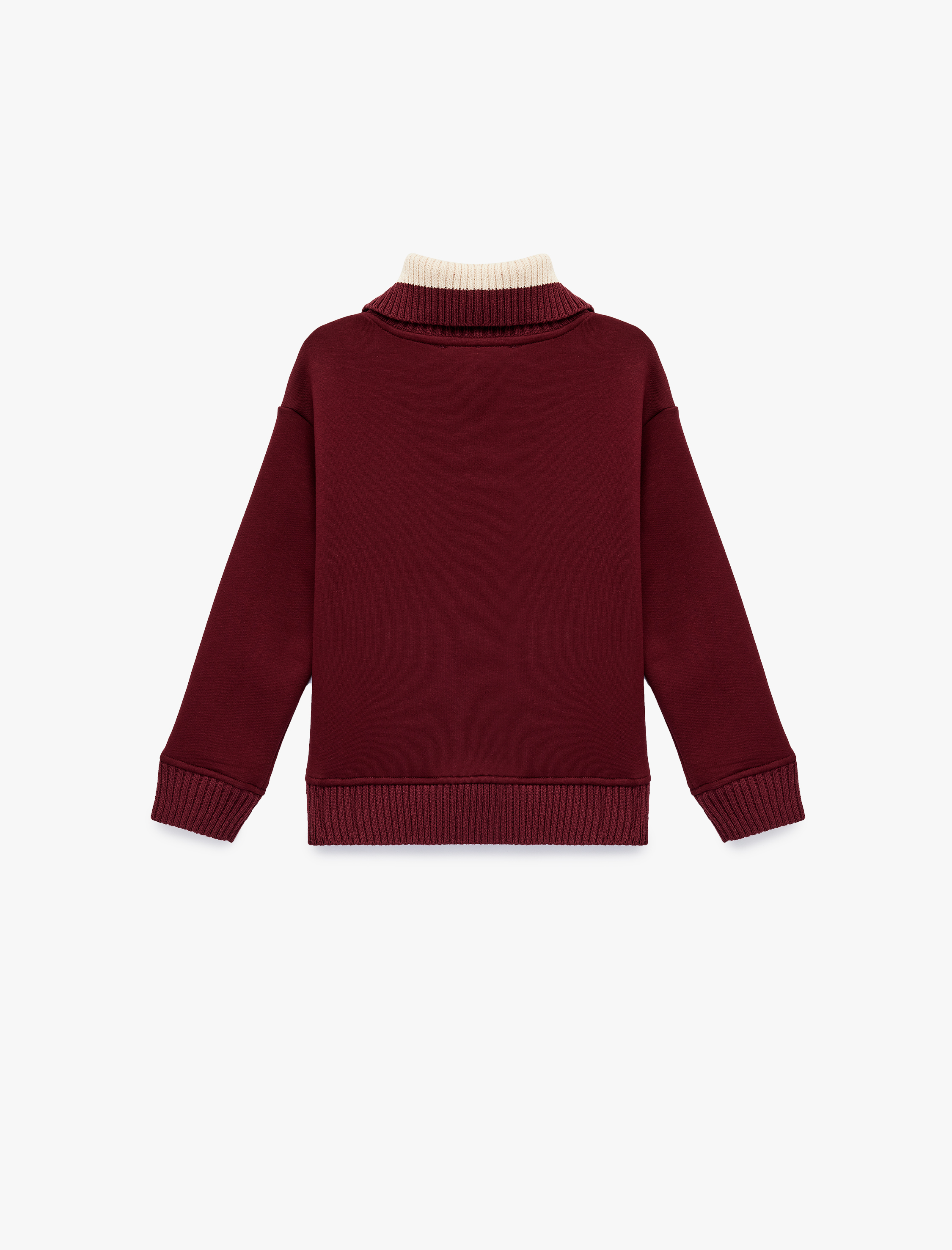  Kız Çocuk Uzun Kollu Nakışlı Renk Kontrastlı Oversize Yarım Fermuarlı Sweatshirt