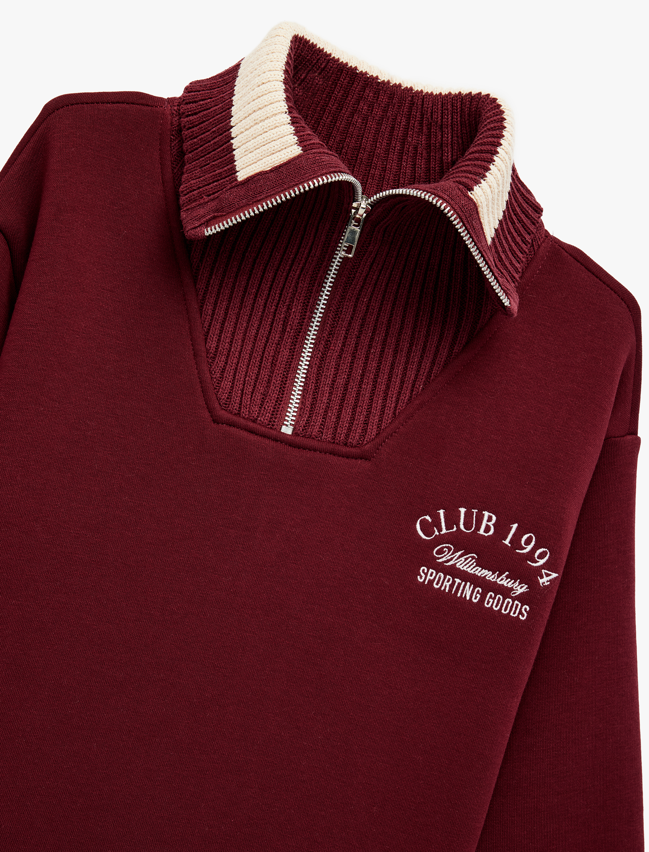  Kız Çocuk Uzun Kollu Nakışlı Renk Kontrastlı Oversize Yarım Fermuarlı Sweatshirt