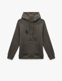 Uzun Kollu Kapşonlu Kanguru Cepli Lisanslı Snoopy Baskılı Sweatshirt