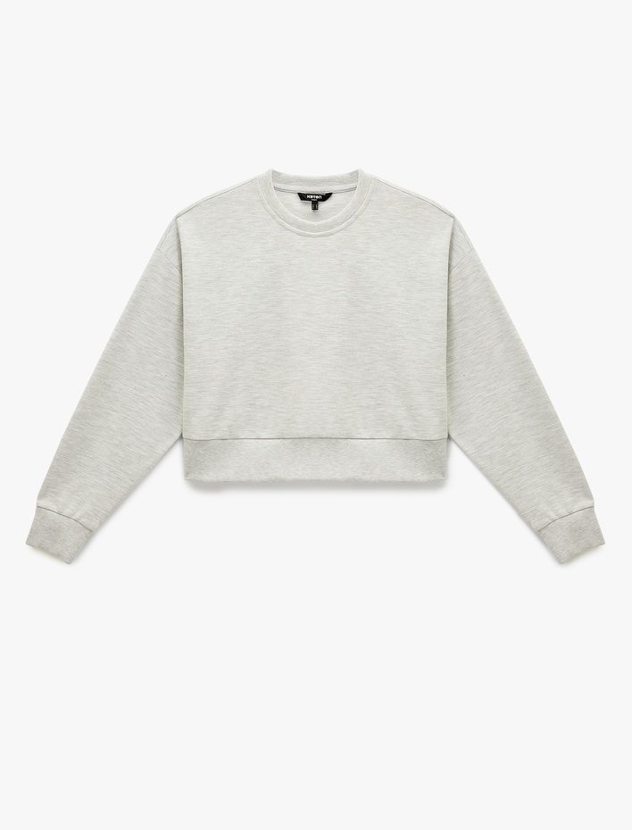  Uzun Kollu Bisiklet Yaka Oversize Crop Spor Sweatshirt