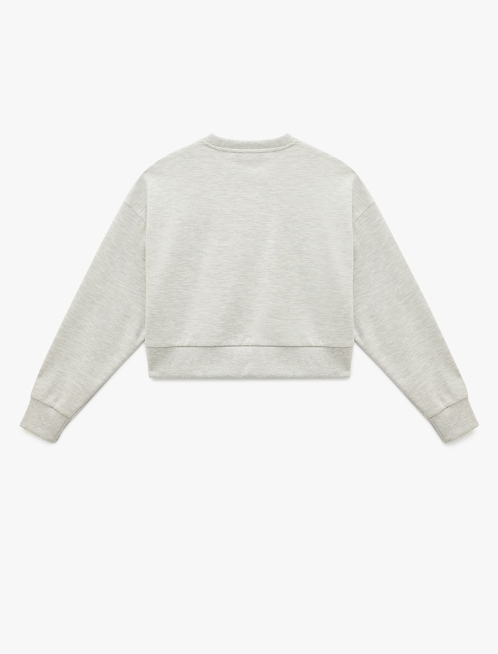  Uzun Kollu Bisiklet Yaka Oversize Crop Spor Sweatshirt