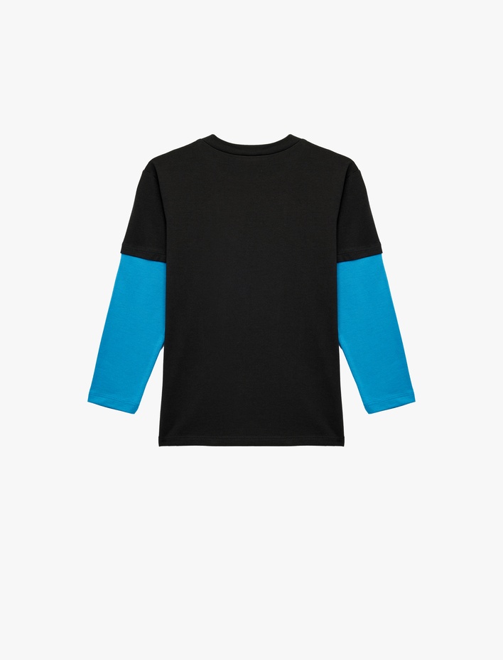 Erkek Çocuk Uzun Çıkma Kollu Bisiklet Yaka Pamuklu Dinozor Baskılı Tişört