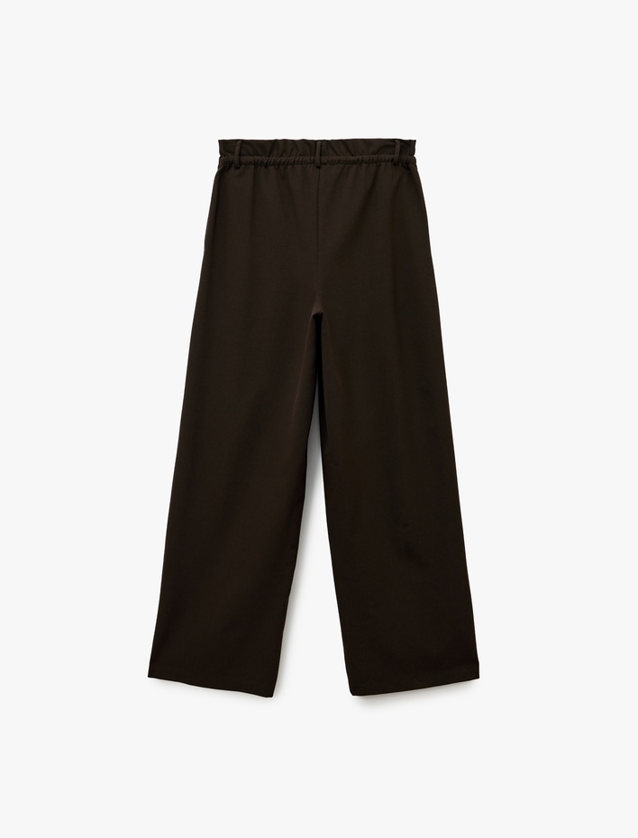  Beli Bağcıklı Bağlamalı Cepli Düz Geniş Paça Kumaş Pantolon