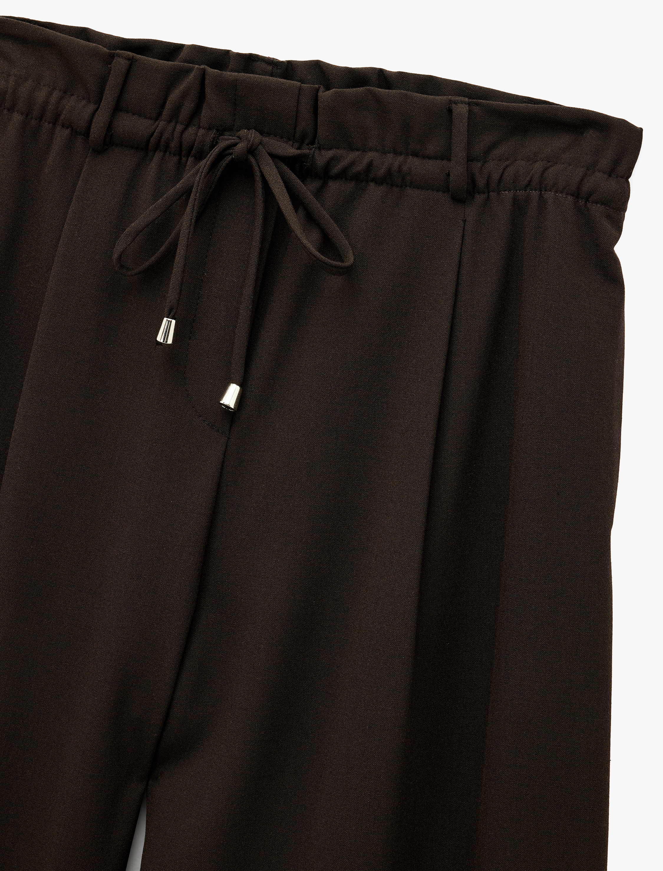   Beli Bağcıklı Bağlamalı Cepli Düz Geniş Paça Kumaş Pantolon