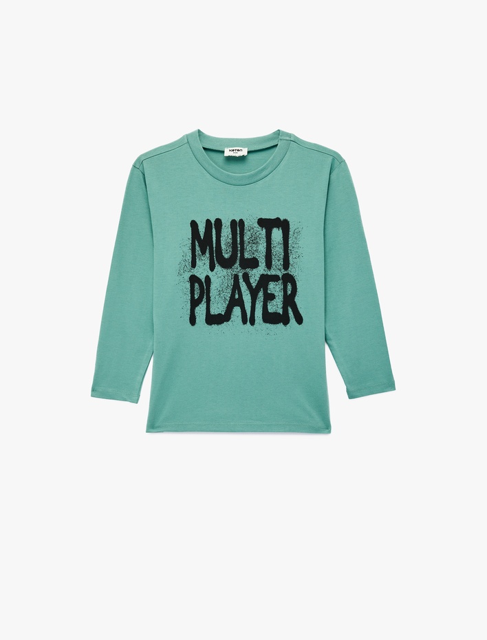 Erkek Çocuk Bisiklet Yaka Baskılı Pamuklu Uzun Kollu Tişört