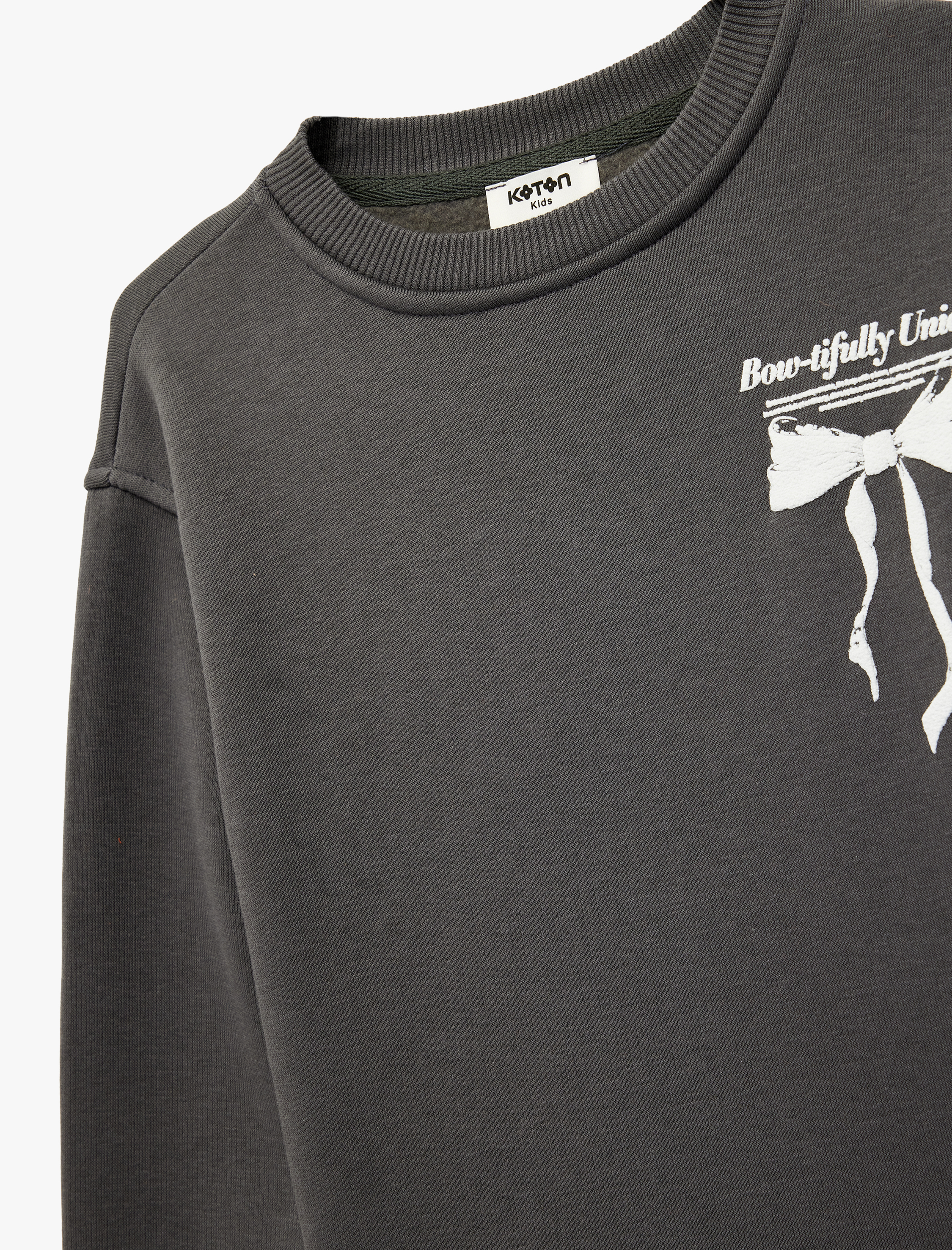  Kız Çocuk Uzun Kollu Bisiklet Yaka Fiyonk Baskılı Sweatshirt