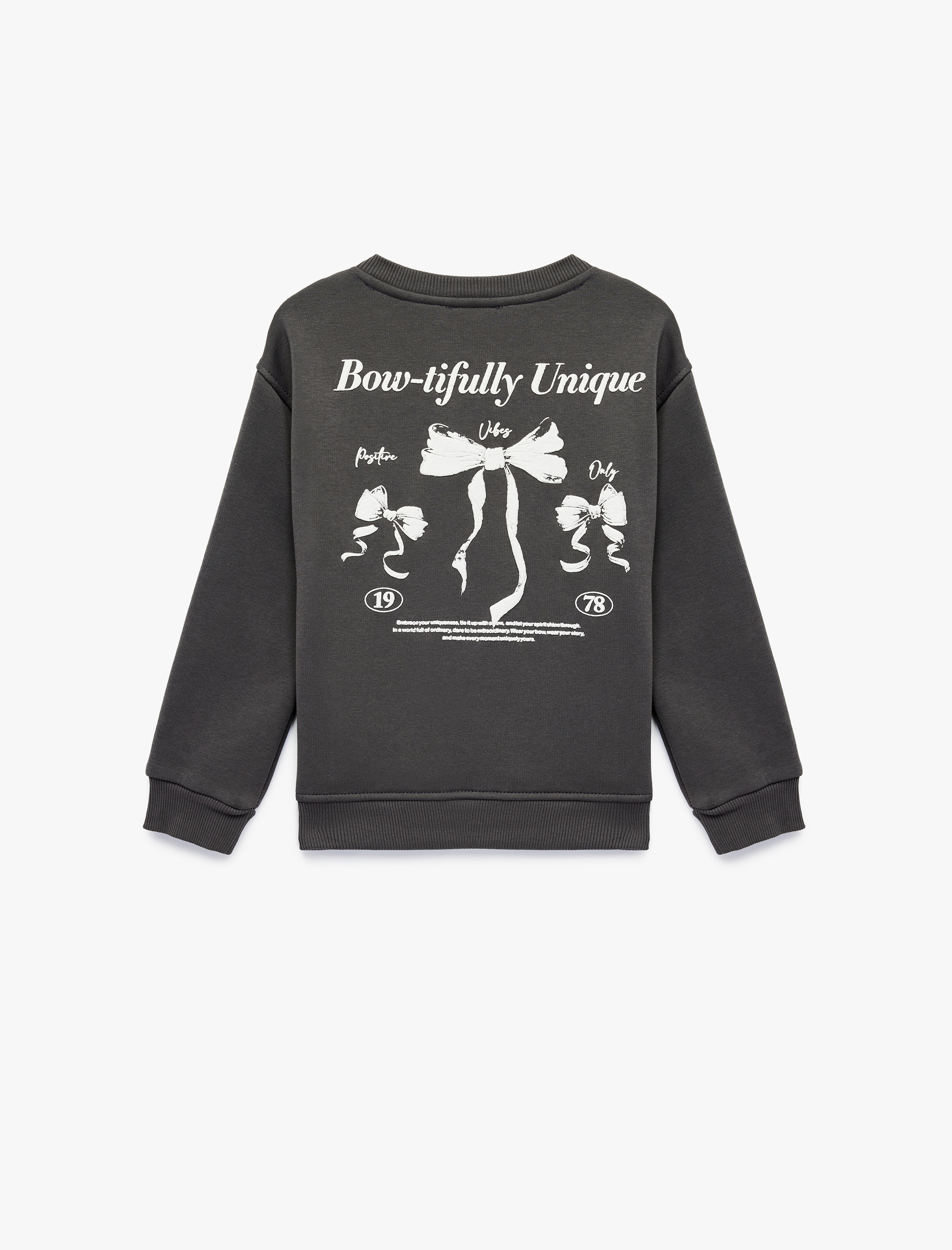  Kız Çocuk Uzun Kollu Bisiklet Yaka Fiyonk Baskılı Sweatshirt